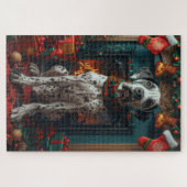 Great Dane-hond met kerstcadeaus bij de open haard Legpuzzel (Horizontaal)