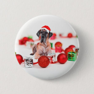Great Dane-hond met kerstornamenten cadeaus Ronde Button 5,7 Cm