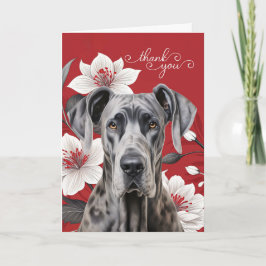 Great Dane-hond met witte lelies op rood Bedankkaart