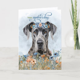 Great Dane hond Moederdag wilde bloemen Feestdagen Kaart
