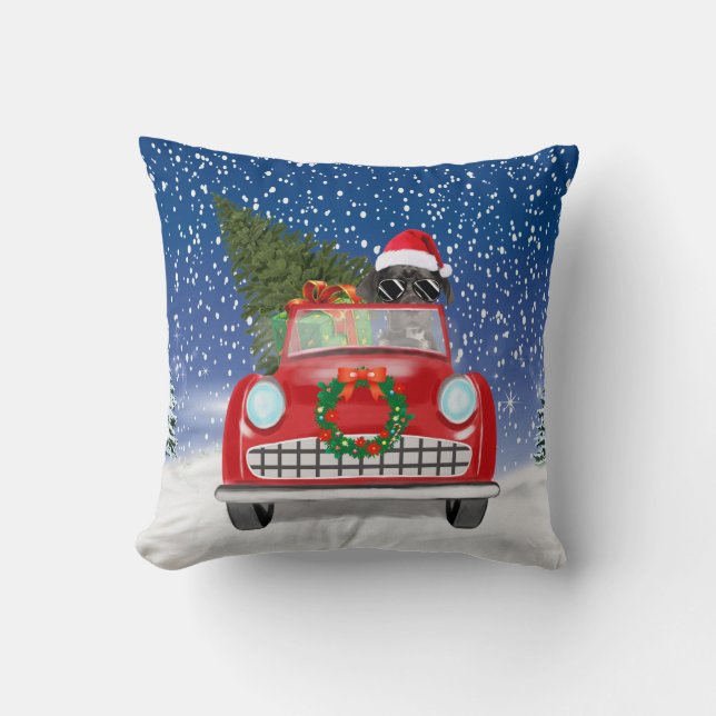 Great Dane-hond rijdt auto in sneeuw met Kerstmis  Kussen (Voorkant)