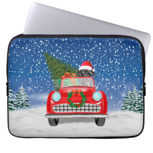 Great Dane-hond rijdt auto in sneeuw met Kerstmis  Laptop Sleeve