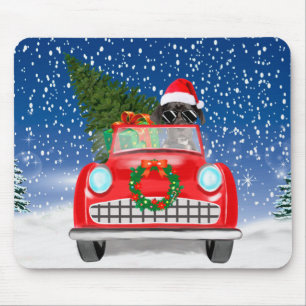 Great Dane-hond rijdt auto in sneeuw met Kerstmis Muismat