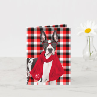 Great Dane Hond Rode en Zwarte Rut Monogram Kaart