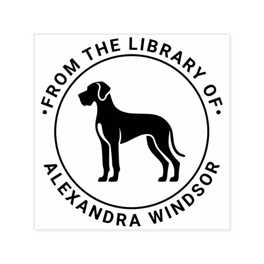 Great Dane Hond Staand Silh Bibliotheek Boeknaam Zelfinktende Stempel (Design)