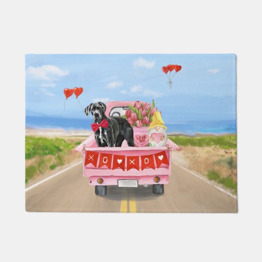 Great Dane-hond Valentijnsdag-vrachtwagen Deurmat (Voorkant)