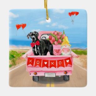 Great Dane-hond Valentijnsdag-vrachtwagen Keramisch Ornament