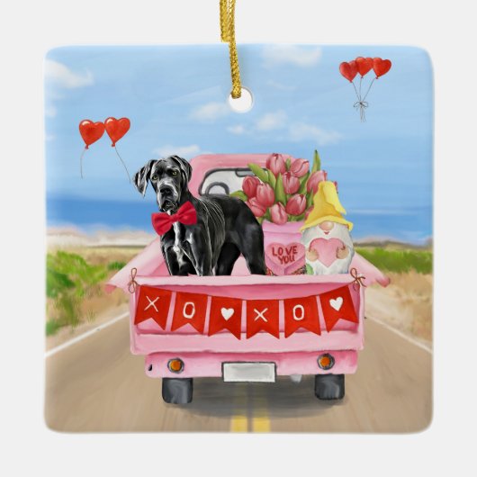 Great Dane-hond Valentijnsdag-vrachtwagen Keramisch Ornament (Voorkant)
