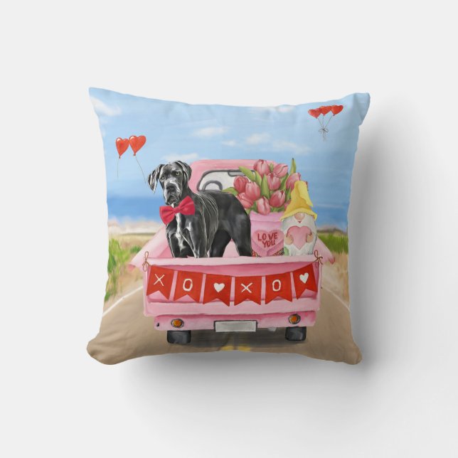 Great Dane-hond Valentijnsdag-vrachtwagen  Kussen (Voorkant)
