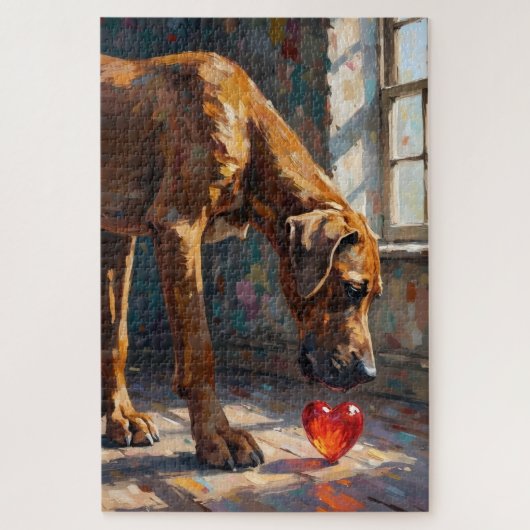 Great Dane Hond Valentijnsdag Zachte Hart Legpuzzel (Verticaal)