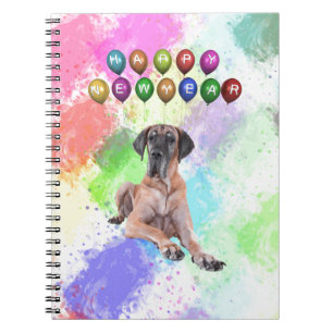 Great Dane hond wenst een gelukkig nieuwjaar Notitieboek