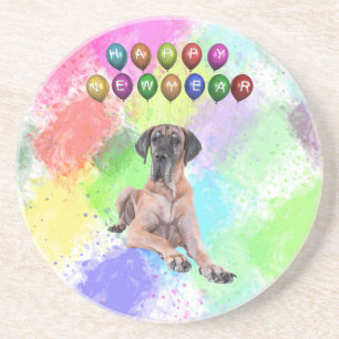 Great Dane-hond wenst gelukkig nieuwjaar Zandsteen Onderzetter