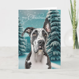 Great Dane Hond Winter Teal Bos Kerstmis Feestdagen Kaart