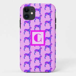 Great Dane Hondenliefhebber Pink & Blue Monogram Case-Mate iPhone Case