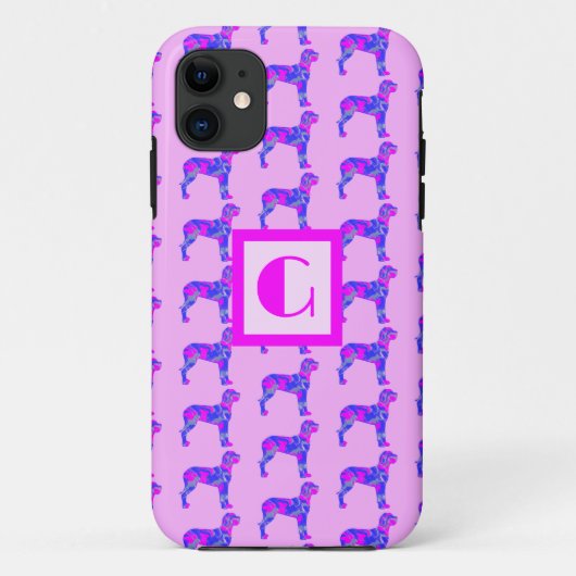 Great Dane Hondenliefhebber Pink & Blue Monogram Case-Mate iPhone Case (Achterkant)