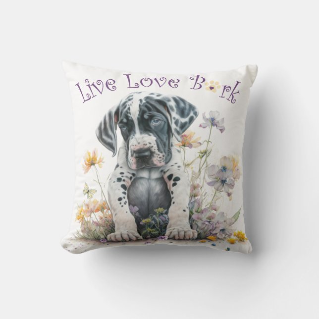 Great Dane Hondenmoeder Bloemen Kussen (Voorkant)