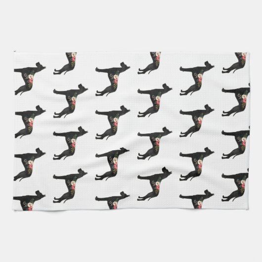 Great Dane Hondenras Boho Floral Silhouette C Theedoek (Horizontaal)