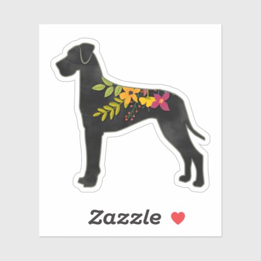 Great Dane Hondenras Boho Floral Silhouette N Sticker (Vel)