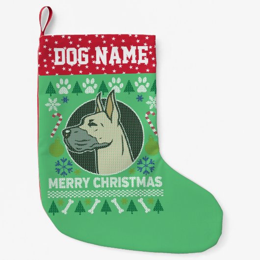 Great Dane Hondenras Ugly KerstSweater Kleine Kerstsok (Voorkant)