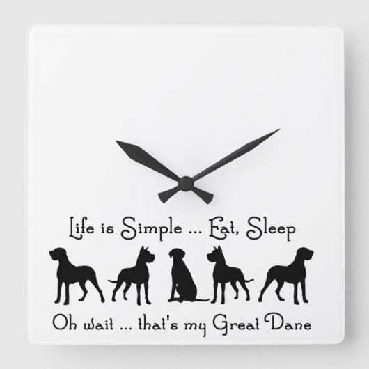 Great Dane Humor Eat Sleep Dog Pet Animal Vierkante Klok (Voorkant)