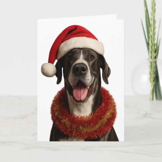 Great Dane in a Santa hat Christmas card Kaart (Voorkant)