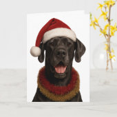 Great Dane in a Santa hat Christmas card Kaart (Gele Bloem)