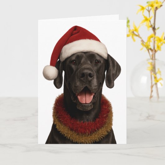 Great Dane in a Santa hat Christmas card Kaart (Gele Bloem)