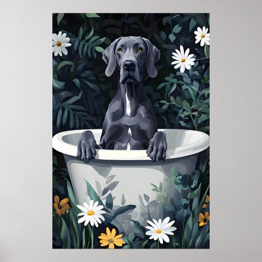 Great Dane in badposter, grappige hond poster (Voorkant)