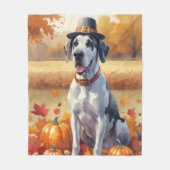 Great Dane in herfstbladeren Thanksgiving Kunst Fleece Deken (Voorkant)