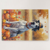 Great Dane in Herfstbladeren Thanksgiving Kunst Legpuzzel (Horizontaal)