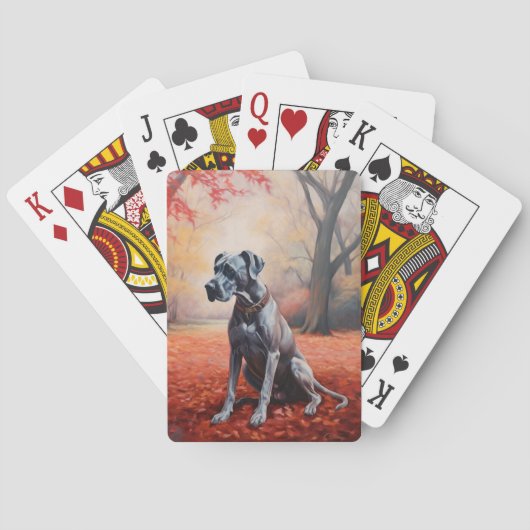 Great Dane in herfstbladeren val inspireert Pokerkaarten (Achterkant)
