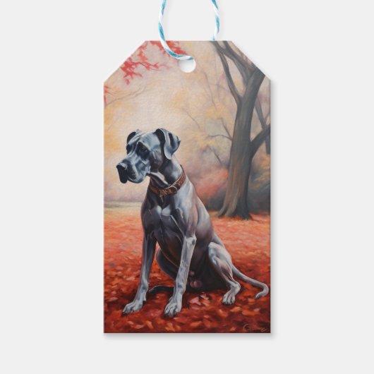Great Dane in herfstbladeren val inspireren Cadeaulabel (Voorkant)