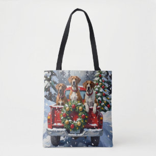 Great Dane Kerst Rode Truck Holiday Tote Bag