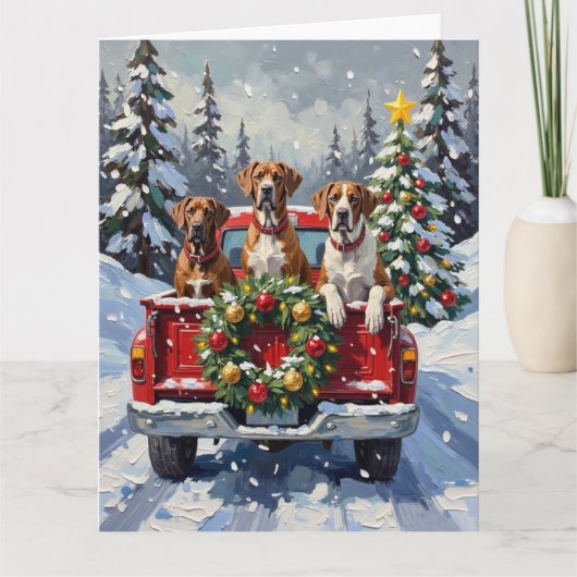 Great Dane Kerst Rode Truck Winter Kaart (Voorkant)