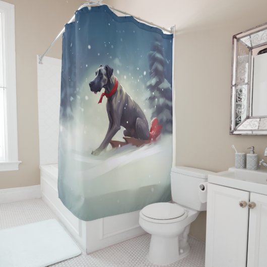 Great Dane Kerst sneeuw winter Douchegordijn (In situ)