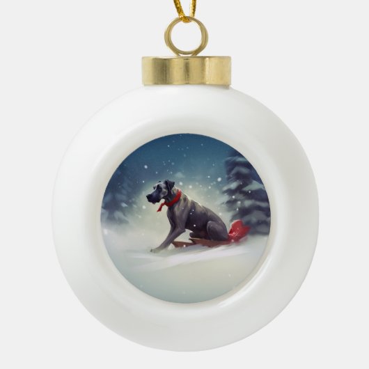 Great Dane Kerst sneeuw winter Keramische Bal Ornament (Voorkant)