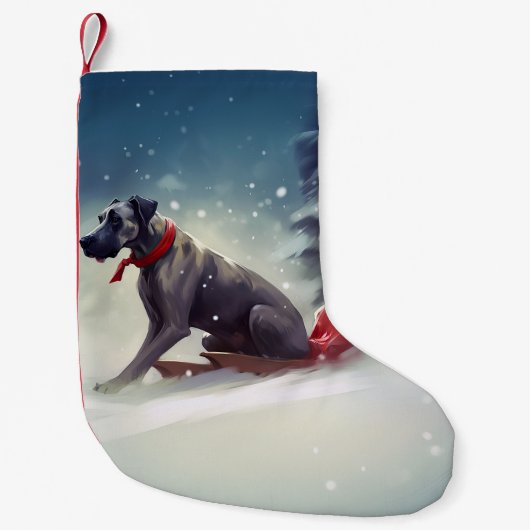 Great Dane Kerst sneeuw winter Kleine Kerstsok (Voorkant)
