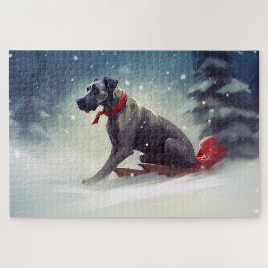 Great Dane Kerst sneeuw winter Legpuzzel (Horizontaal)