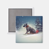 Great Dane Kerst sneeuw winter Magneet (Voorkant / Achterkant)