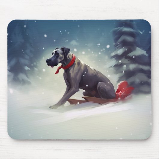Great Dane Kerst sneeuw winter Muismat (Voorkant)