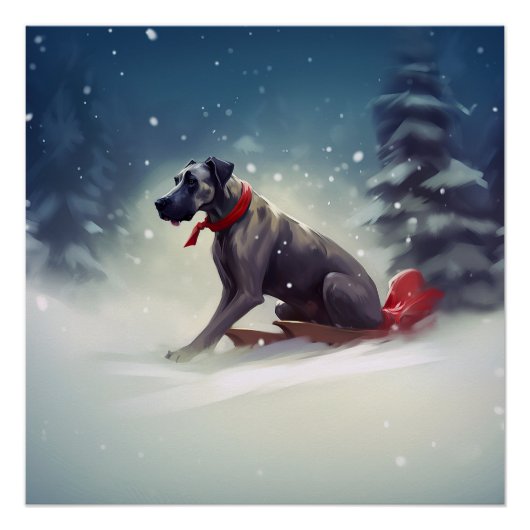 Great Dane Kerst sneeuw winter Perfect Poster (Voorkant)