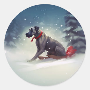 Great Dane Kerst sneeuw winter Ronde Sticker