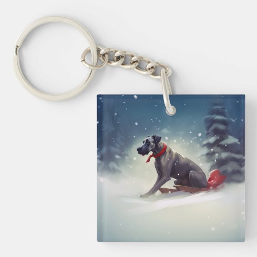 Great Dane Kerst sneeuw winter Sleutelhanger (Voorkant)