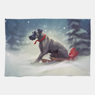 Great Dane Kerst sneeuw winter Theedoek