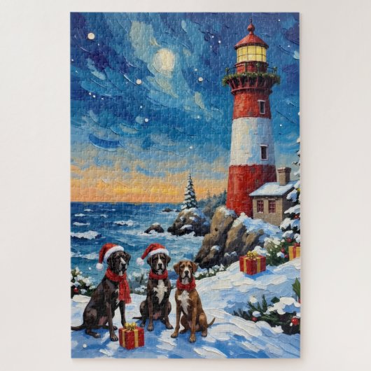 Great Dane Kerst Vuurtoren Vakantie Legpuzzel (Verticaal)