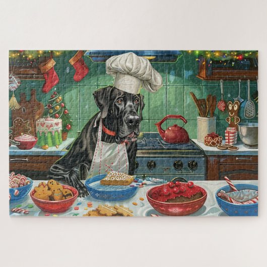 Great Dane Kerstbakken: Festive Kerst Legpuzzel (Horizontaal)