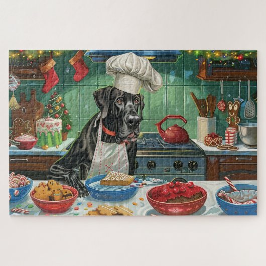 Great Dane Kerstbakken: Festive Kerstmis Legpuzzel (Horizontaal)