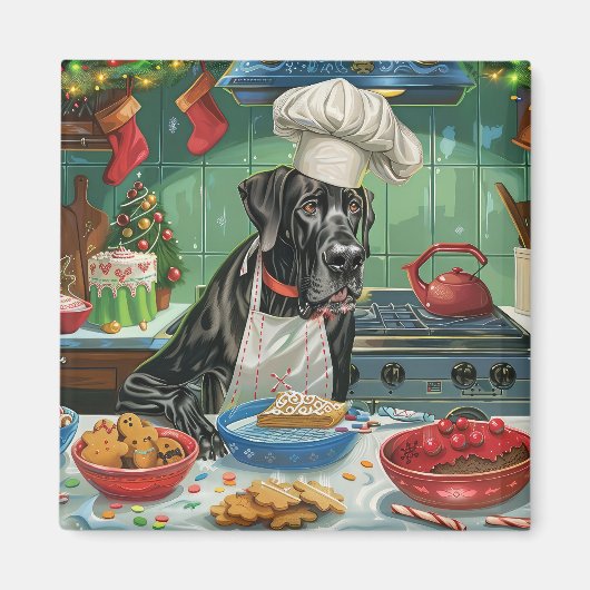Great Dane Kerstbakken: Festive Kerstmis Magneet (Voorkant)