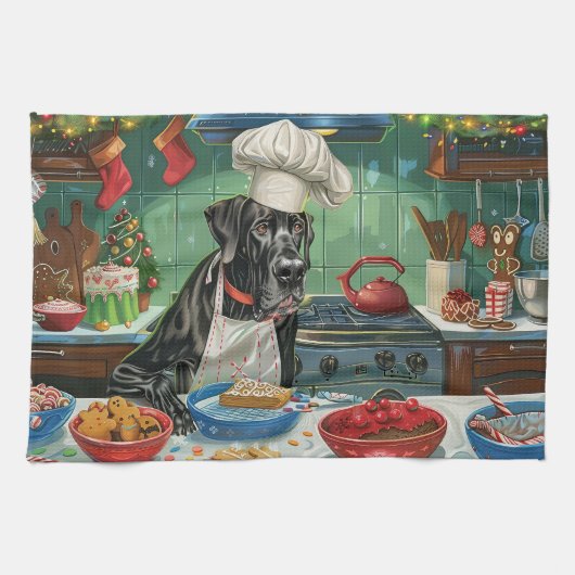 Great Dane Kerstbakken: Festive Kerstmis Theedoek (Horizontaal)