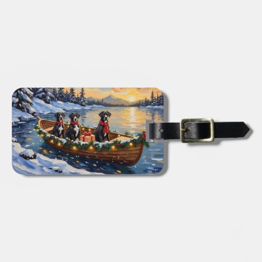 Great Dane Kerstboot Vakantie Bagagelabel (Voorkant horizontaal)